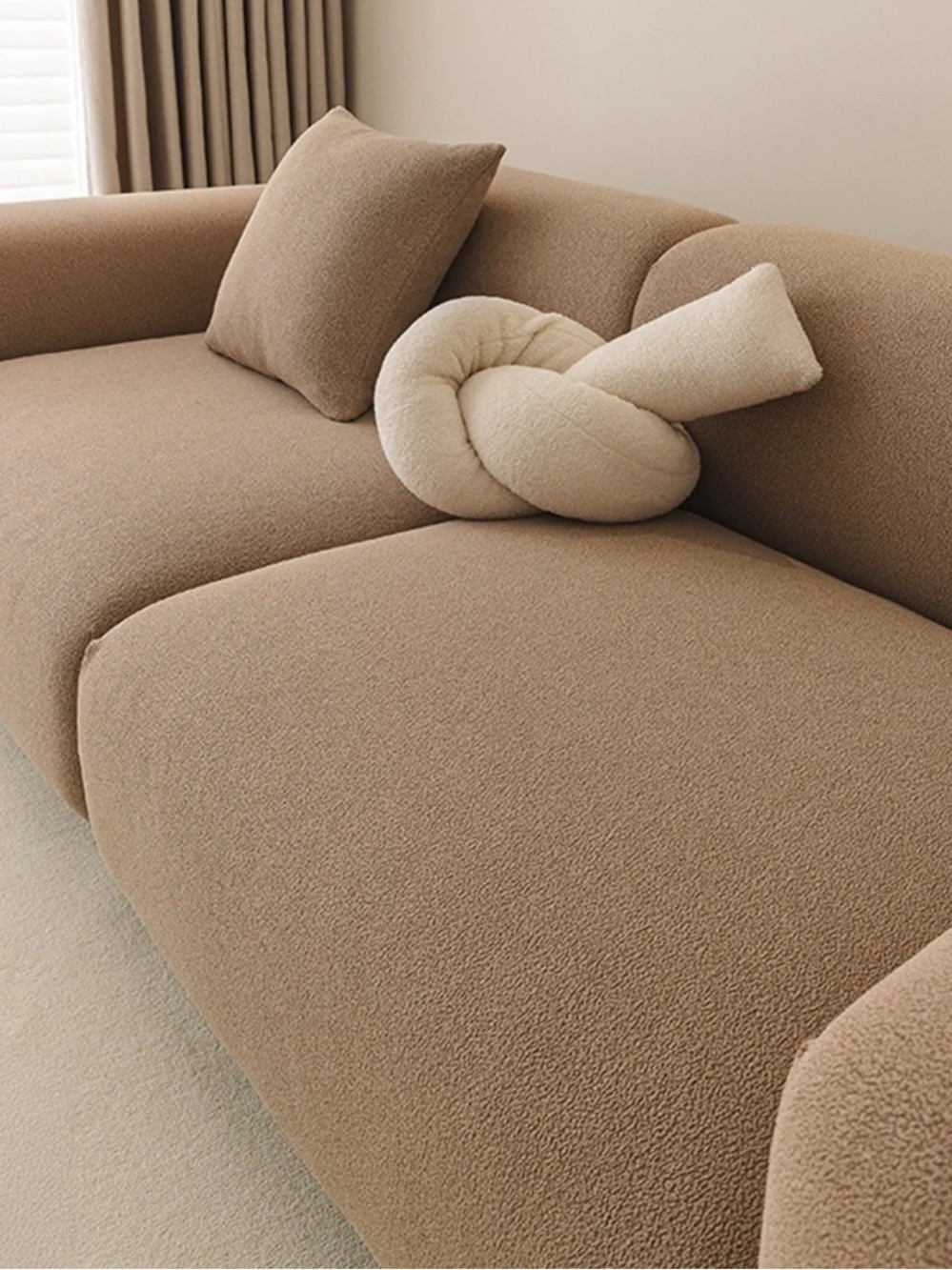 CloudNest Boucle Stretch Sofa Cover– Toffee Clay Backrest Cover - Slashop